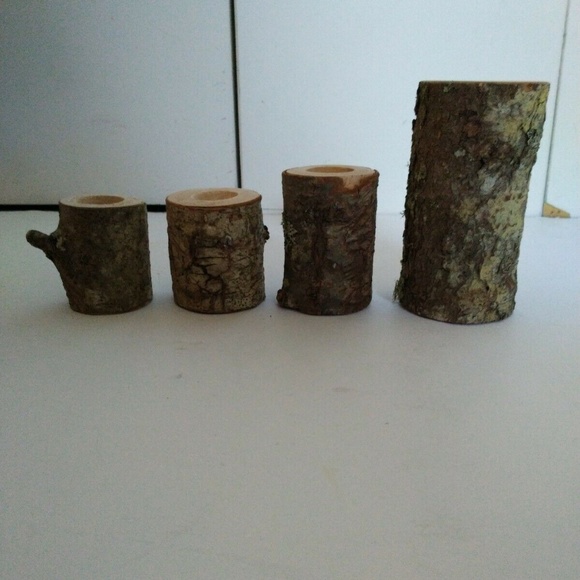 Birchwood Pillar Can Holders Set of 4 Handmade - Picture 6 of 6